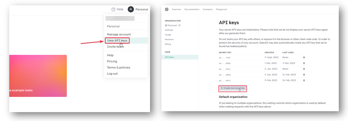 OpenAI API key creation process