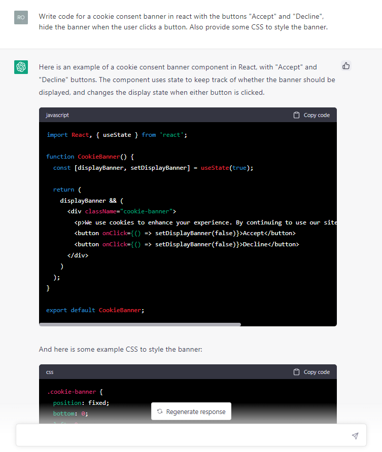 ChatGPT builds a React component