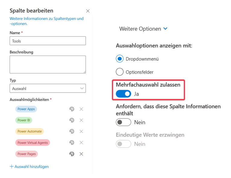 A SharePoint multiselect column
