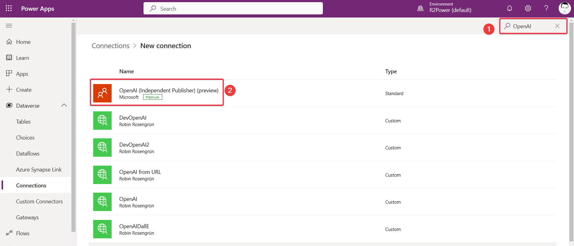 Select the OpenAI connector