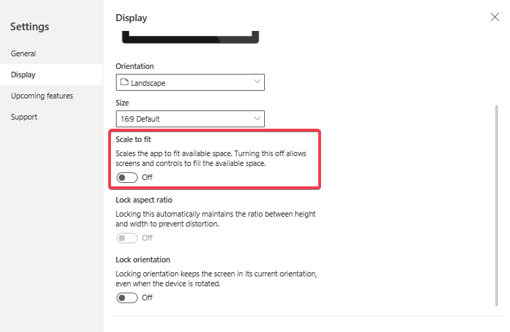 Display settings for a responsive canvas app